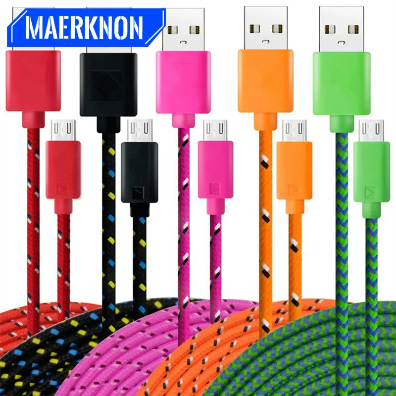 Nylon Braided Micro USB Cable 1m/2m/3m Data Sync USB Charger Cable For Samsung HTC LG huawei xiaomi Android Phone Cables