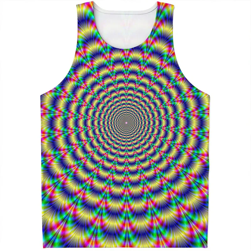 Fashion Abstract Dizzy 3d Printed Tank Top Men Optical Illusion Pattern T-shirt Summer Street Sleeveless Tees Oversized Vest