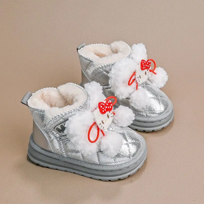 مرحبا كيتي الشتاء الأطفال أحذية سانريو Kawaii الاطفال الكرتون فتاة زائد القطن أحذية النساء الدافئة قصيرة التمهيد الطفل زلة الأحذية هدية #5