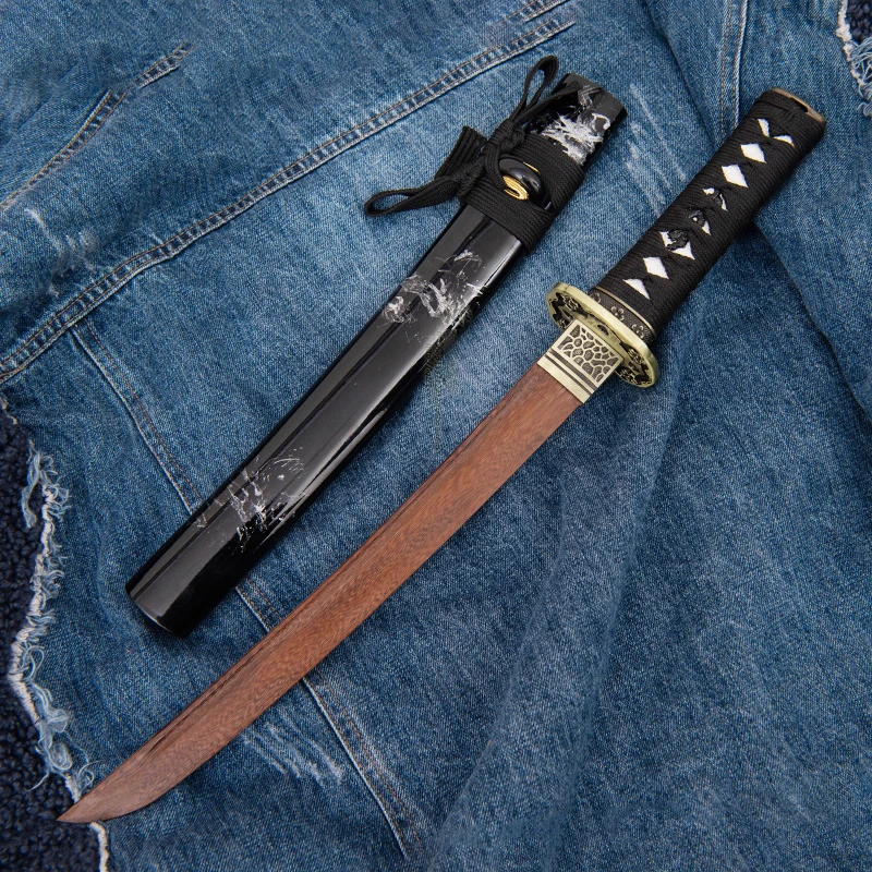 Wakizashi corto kntana de 53cm con hoja de palisandro, accesorios de aleación de Zinc, accesorio de cosplay, cuchillo corto de madera, juguetes, regalos para niños