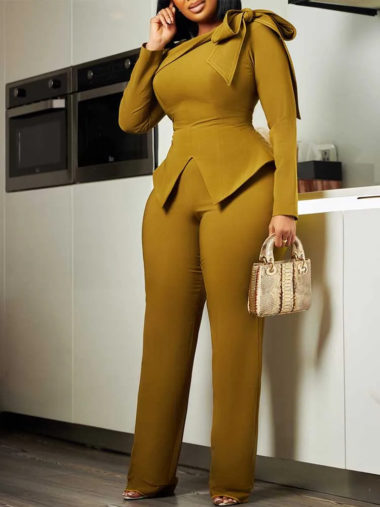 Work Fashion Pant Suits Female Autumn Slim Fitting Top and Straight Pant Two Piece Outfits Women Outfits Wholesale Dropshipping