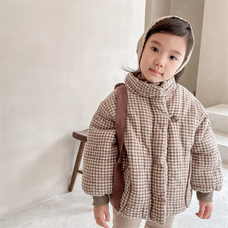 2023 Winter Kids Clothes fashion plaid Fleece Thicken Coat Boys and girls turtleneck Quilted jackts