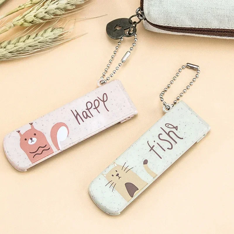 1pc dos desenhos animados portátil dobrável pente com espelho, mini bonito cabeleireiro diy estilo pentes de cabelo massagem anti-estática pente dobrável