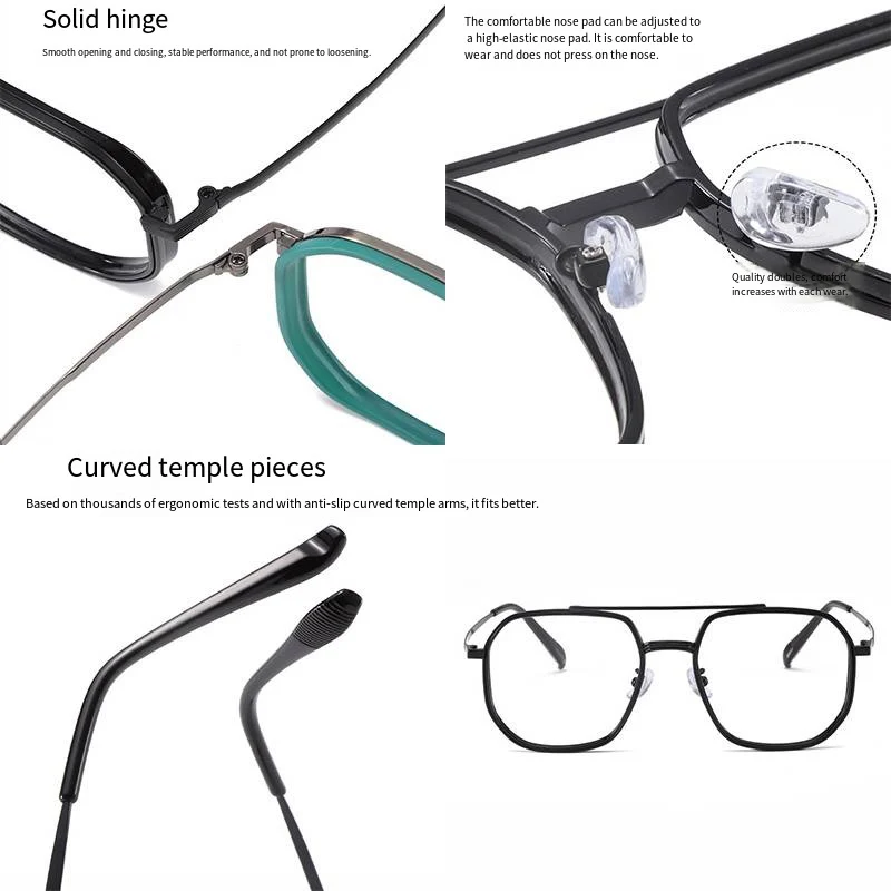 إطار نظارات عالي الجودة للرجال والنساء خفيف الوزن TR معدني مزدوج الشعاع مضلع مضاد للضوء الأزرق عدسات شفافة