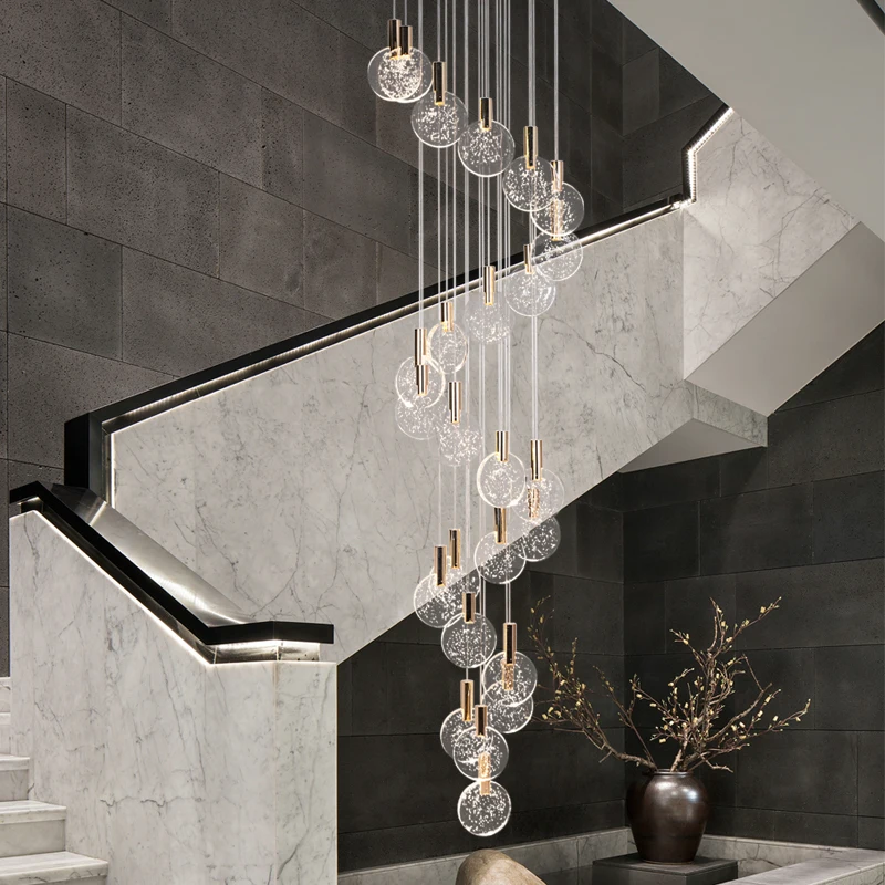 Modern Light Luxury Bubble Lamp Staircase Living Room Long Pendant Lighting Design Creative Lights