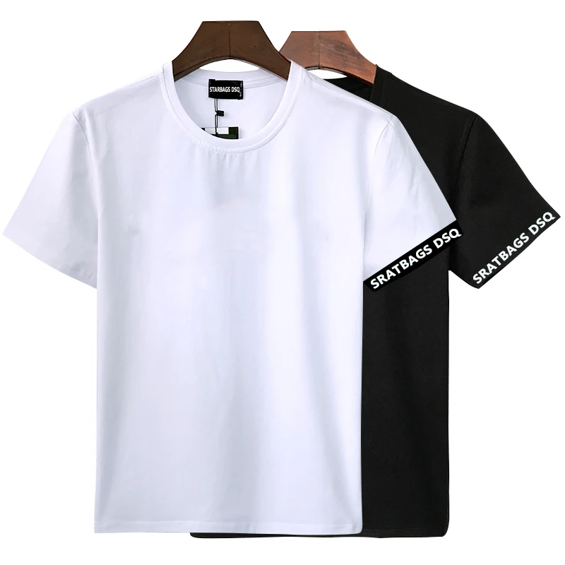 Short sleeve T-shirt men's D2 Simple left sleeve ribbed decorative summer cotton fashion trend base shirt