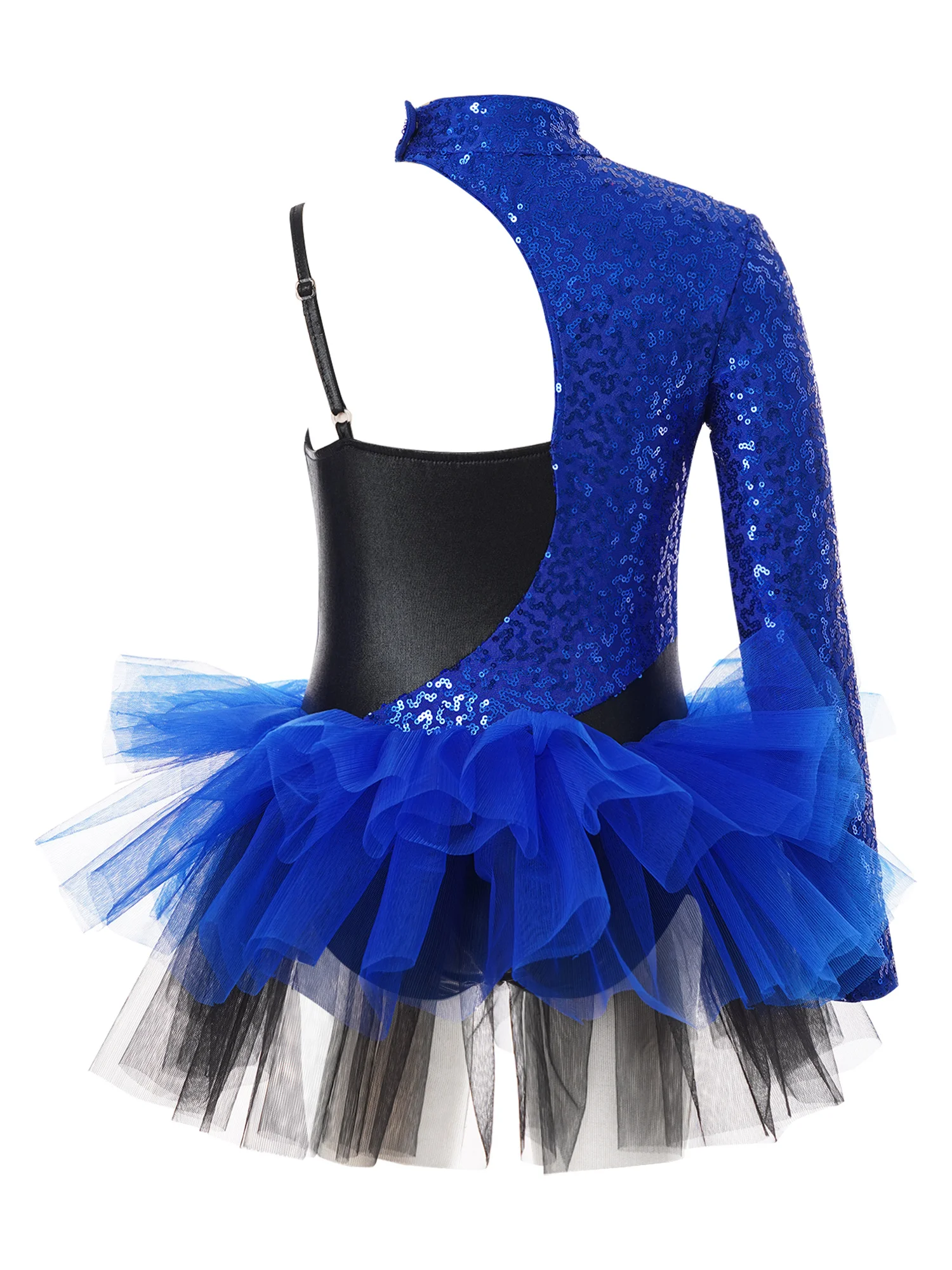 Bambini ragazze danza classica gonne di Tulle vestito paillettes ginnastica body Dress maniche asimmetriche Jazz abiti da pattinaggio artistico