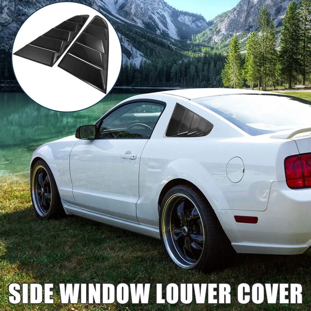 For Ford Mustang 2015-2020 Car Rear Louver Window Side Shutter Cover Trim Sticker Vent Scoop ABS Carbon Fiber Black Accessories