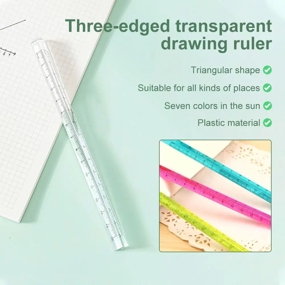 High Quality Plastic Triangular Ruler Transparent 3-Sided Scale Measuring Tool 15/20cm Prism Scale Ruler School Office