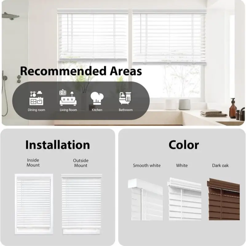 Eco-Friendly Anti-UV Protection Manual Cordless 2 Inches Solid Wooden Blinds for Window view 6