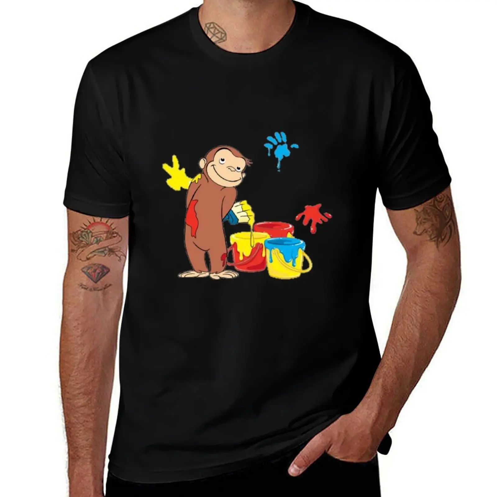 funny and cute curious george monky face T-Shirt summer tops essential t shirt graphic tee shirt cotton t shirt men