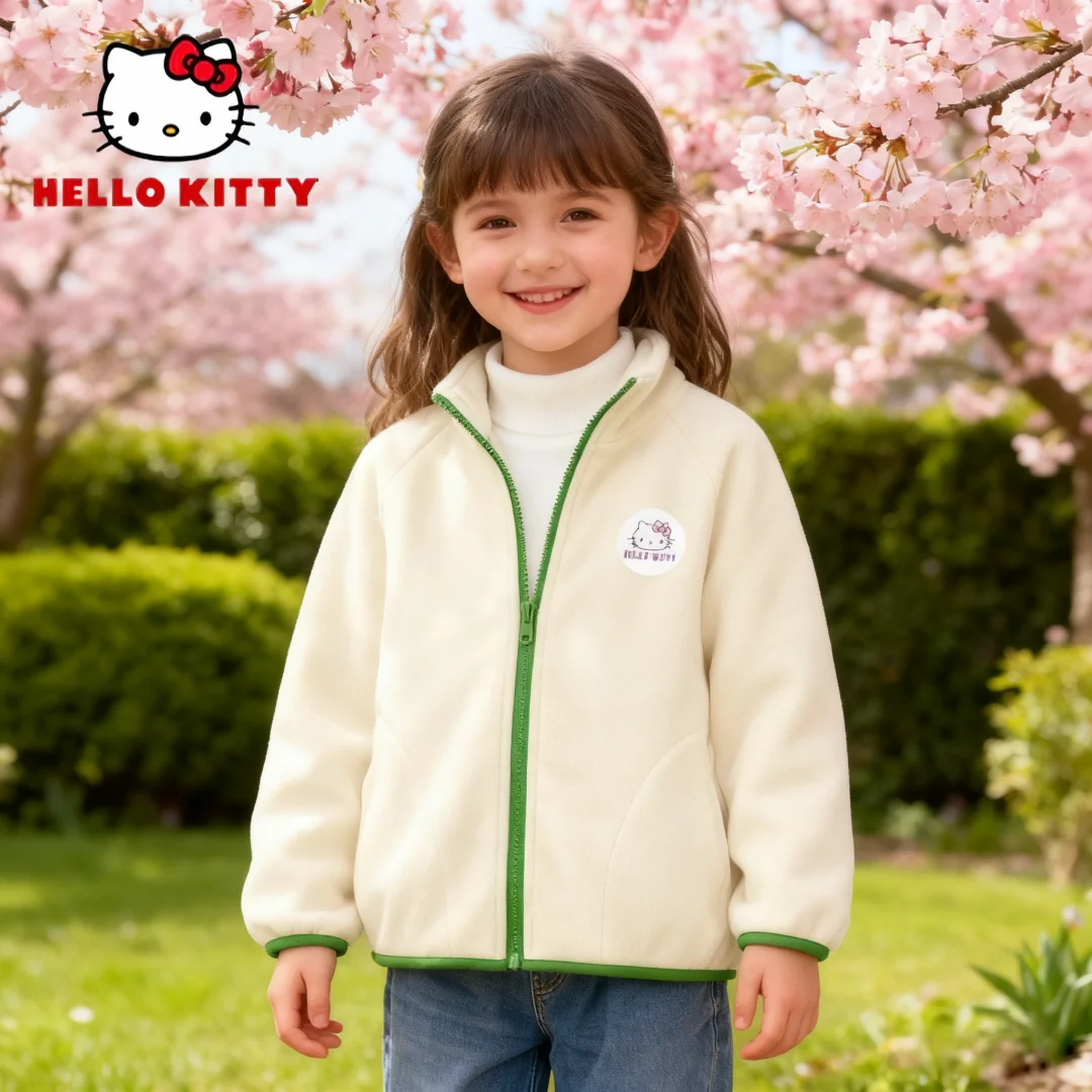 مرحبا كيتي الاطفال جاكيت من الصوف الخريف الشتاء الدفء حفظ أفخم بطانة ملابس خارجية لون الحلوى مقاومة البرد سترة سترة
