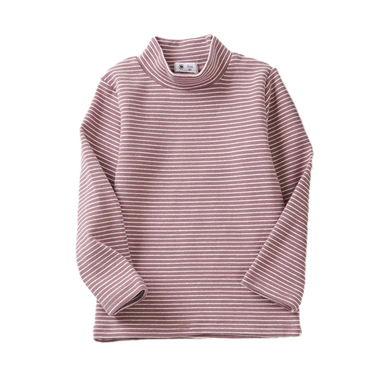 

Children's Striped Bottoming Shirt Boys Fleece Thermal Underwear Girls Top Stretch Baby Turtleneck Pullover Sweater