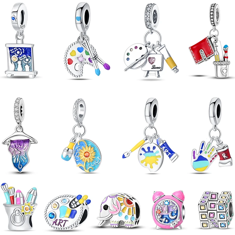 Serie Art Muse, lienzo de Plata de Ley 925, pigmento, piezas de arte, cuentas de abalorios compatibles con pulseras originales 925, regalo de joyería DIY
