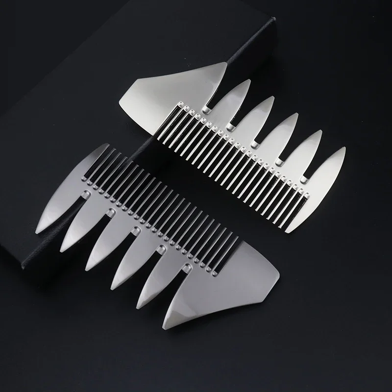 1 قطعة مشط محمول من الفولاذ المقاوم للصدأ جيب على الوجهين مشط ذو أسنان واسعة مضاد للكهرباء الساكنة مشط لحية للرجال خاص للشعر المستعار الحقيقي