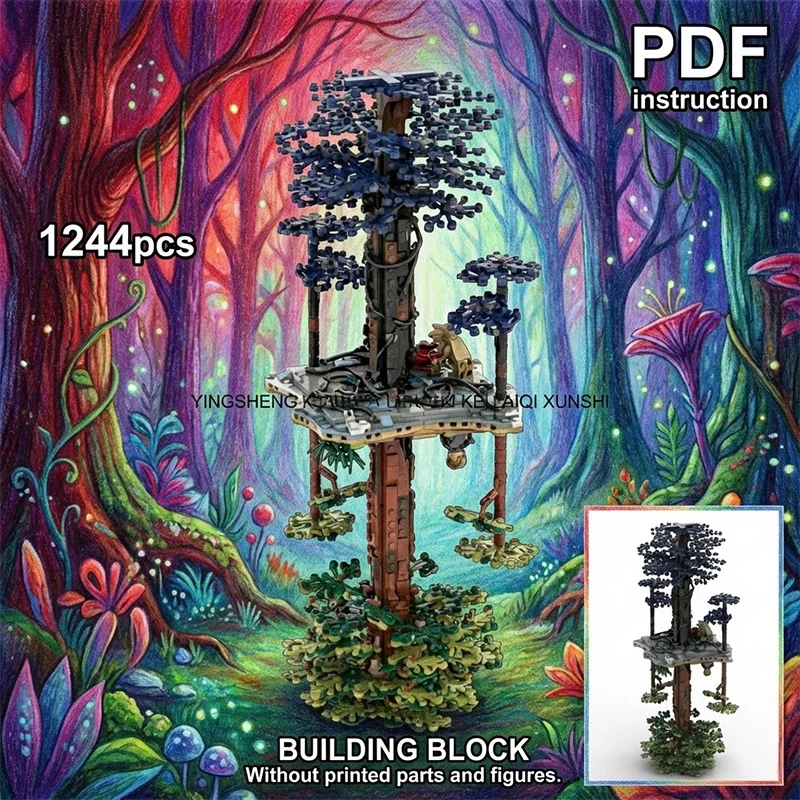 

Stranger Jungle Tree Outpost MOC with Blue Foliage Sci-Fi Vegetation Block Model for 244085 moc