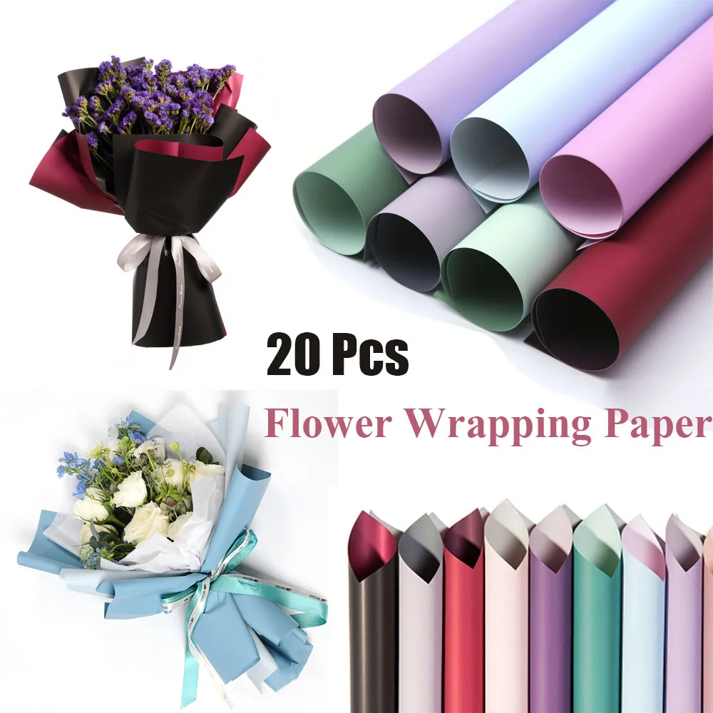 20Pcs Plastic Packing Paper Decor Wrapping Paper Festival Wedding Gift Flower Decor Waterproof Packing Paper 35x50cm