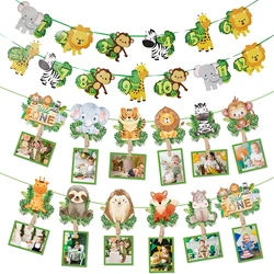 Jungle Animal Monthly Photo Banner Wild One Safari First 1st Birthday Party Decoration for Newborn to 12 Month Milestone Garland