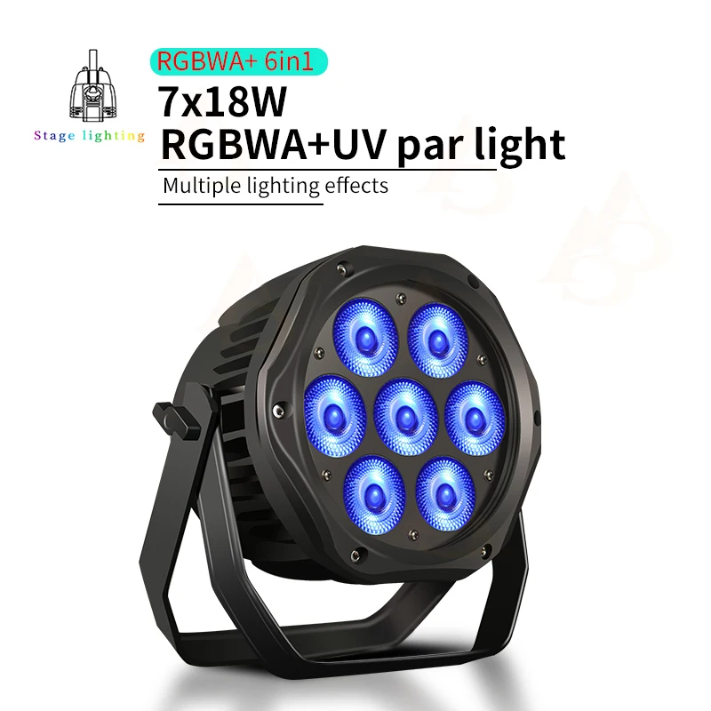 

Waterproof 7x18W RGBWA UV 6 in 1 LED Par Light IP65 Outdoor Stage Light DMX Controlled Stage Lighting DJ Disco Light