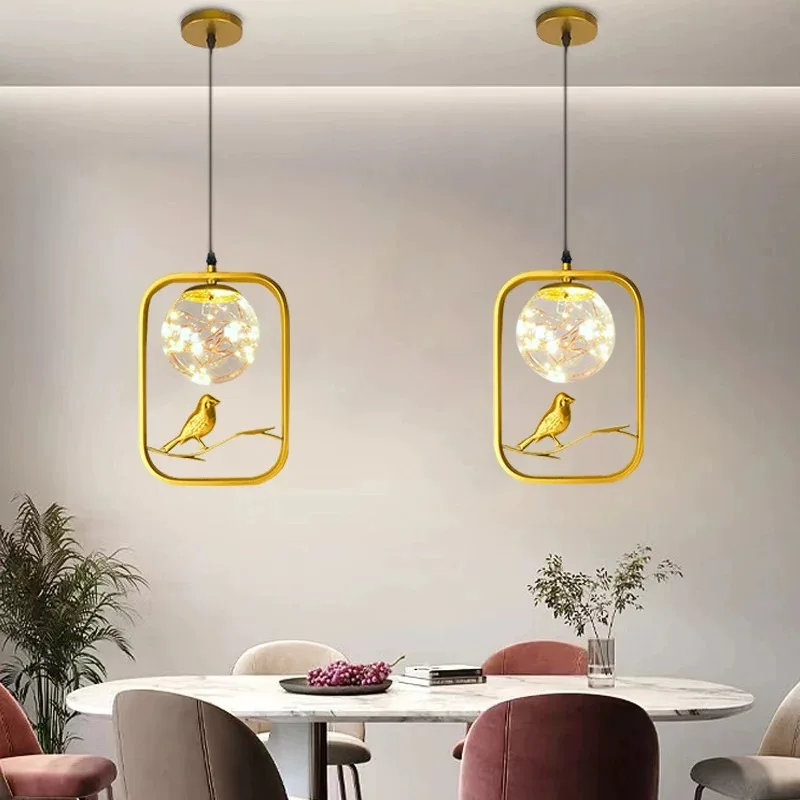 

Nordic LED Pendant Light Gold Bird Hanging Lamp For Dining Room Kitchen Resturant Home Decor Pendant Lamp Glass Chandelier Light