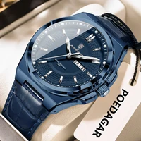 Reloj de pulsera POEDAGAR de marca a la moda para hombre, Reloj de pulsera resistente al agua con fecha luminosa y semana de cuarzo, relojes de lujo para hombre, Reloj de negocios de cuero para hombre