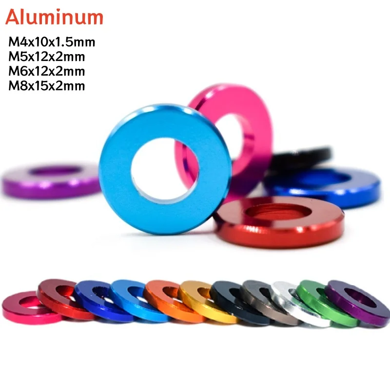 5/10/50pcs M4 M5M6M8 Aluminum Flat Washer Anodized Colourful Bushing Gasket Washers Plain For RC Model Parts Pink/Red/Blue/Black