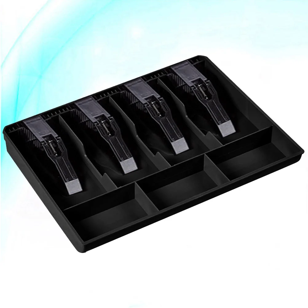 

4 Bills and 3 Coins Cashier Drawer Cash Collection Box Insert Tray for Market Bank Home (Black)