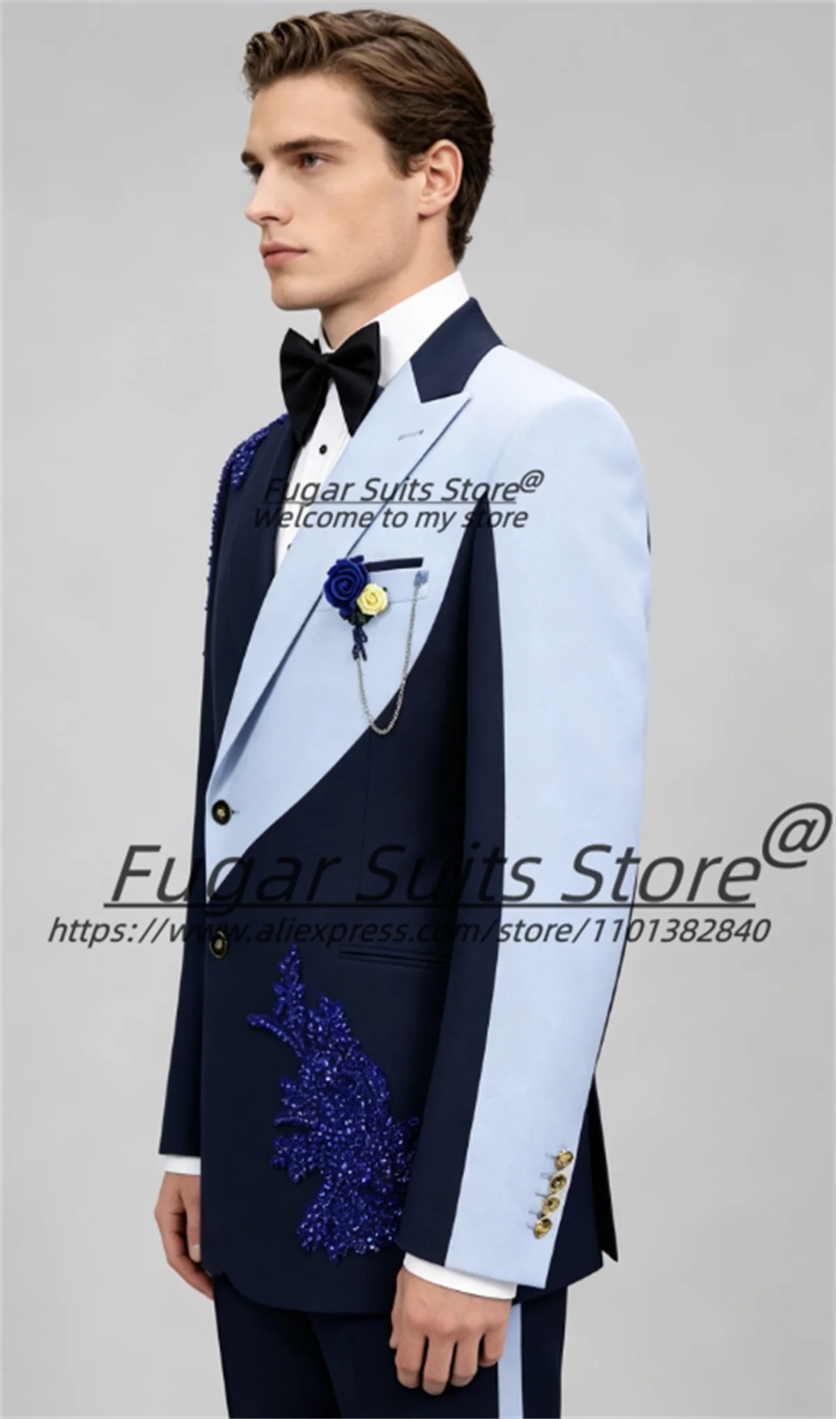 High-end Shiny Diamond Groom Wedding Tuxedos Customized Slim Fit Peak Lapel Men Suits Male Cocktail Party  Blazers Ropa Hombre