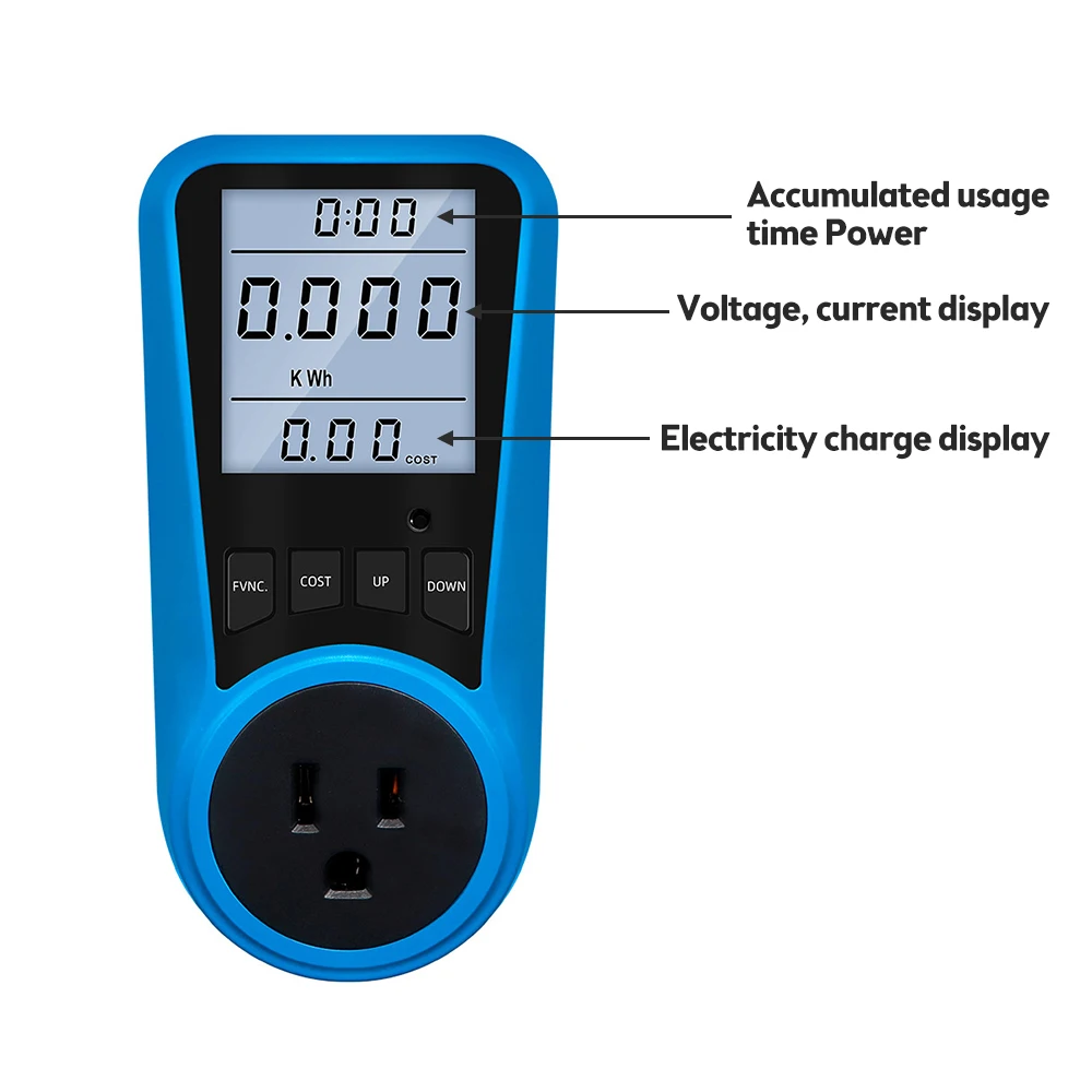 EU Plug Socket Digital Current Meter Voltmeter AC Power Meter 0V-9999V 0W-3680W Time Watt Power Energy Tester Wattmeter US UK AU