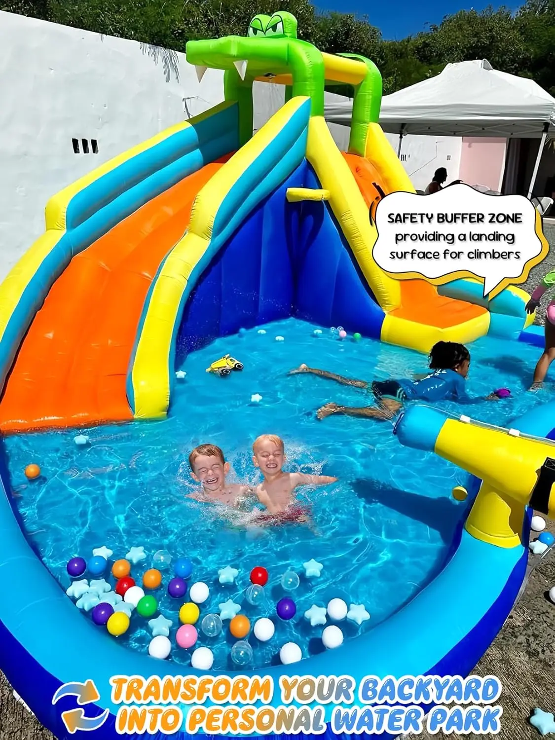 Nadmuchiwana zjeżdżalnia wodna Park dla dzieci na podwórku 8 W 1 dmuchana zjeżdżalnia z krokodyla z dmuchawą 450W, basen pluskający, ścianka wspinaczkowa,