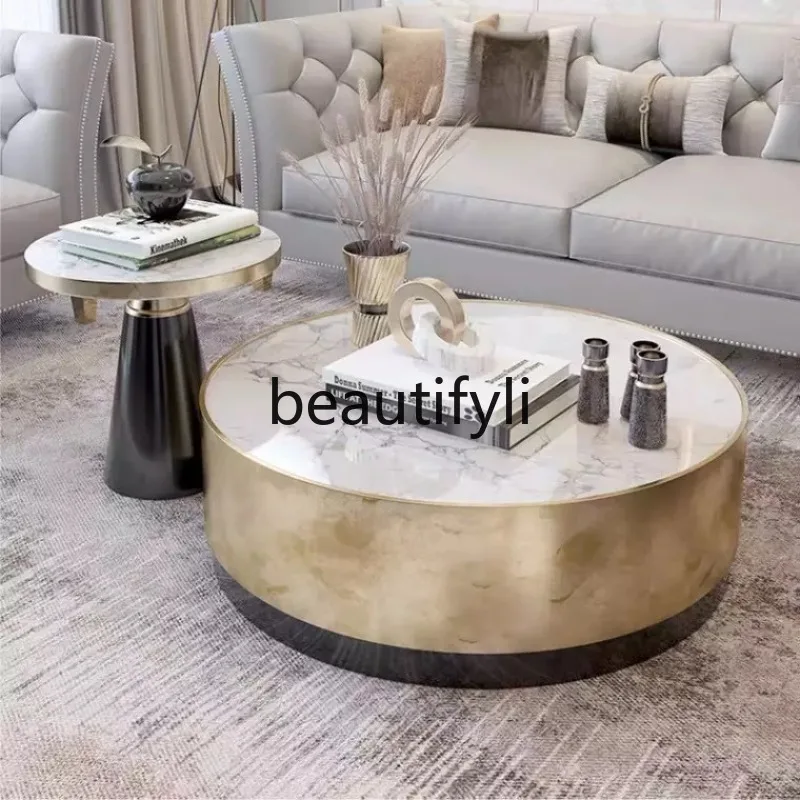 

Italian Style Round Stone Coffee Table Nordic Light Luxury Modern Marble Living Room Tea Table for Various Sizes