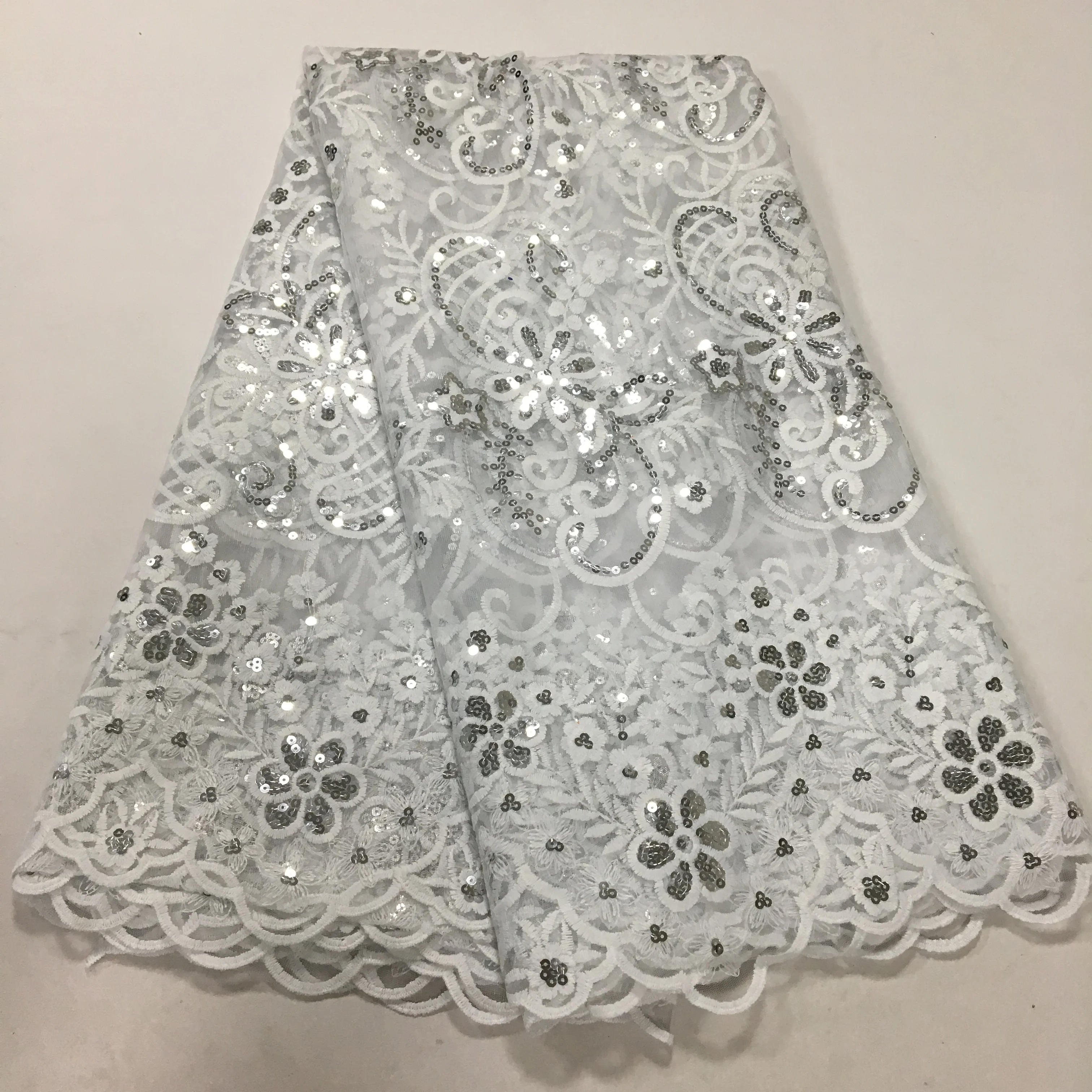 African Mesh Lace Fabric With Sequins 2024 Newest Embroidery French Tulle Net Lace Fabric for Women Ethnic Costume Dresses A3812