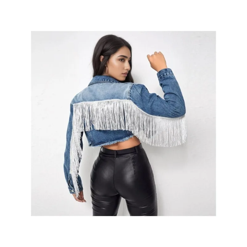 

Denim jacket women's fashion fringed stitching denim jacket women winter clothes