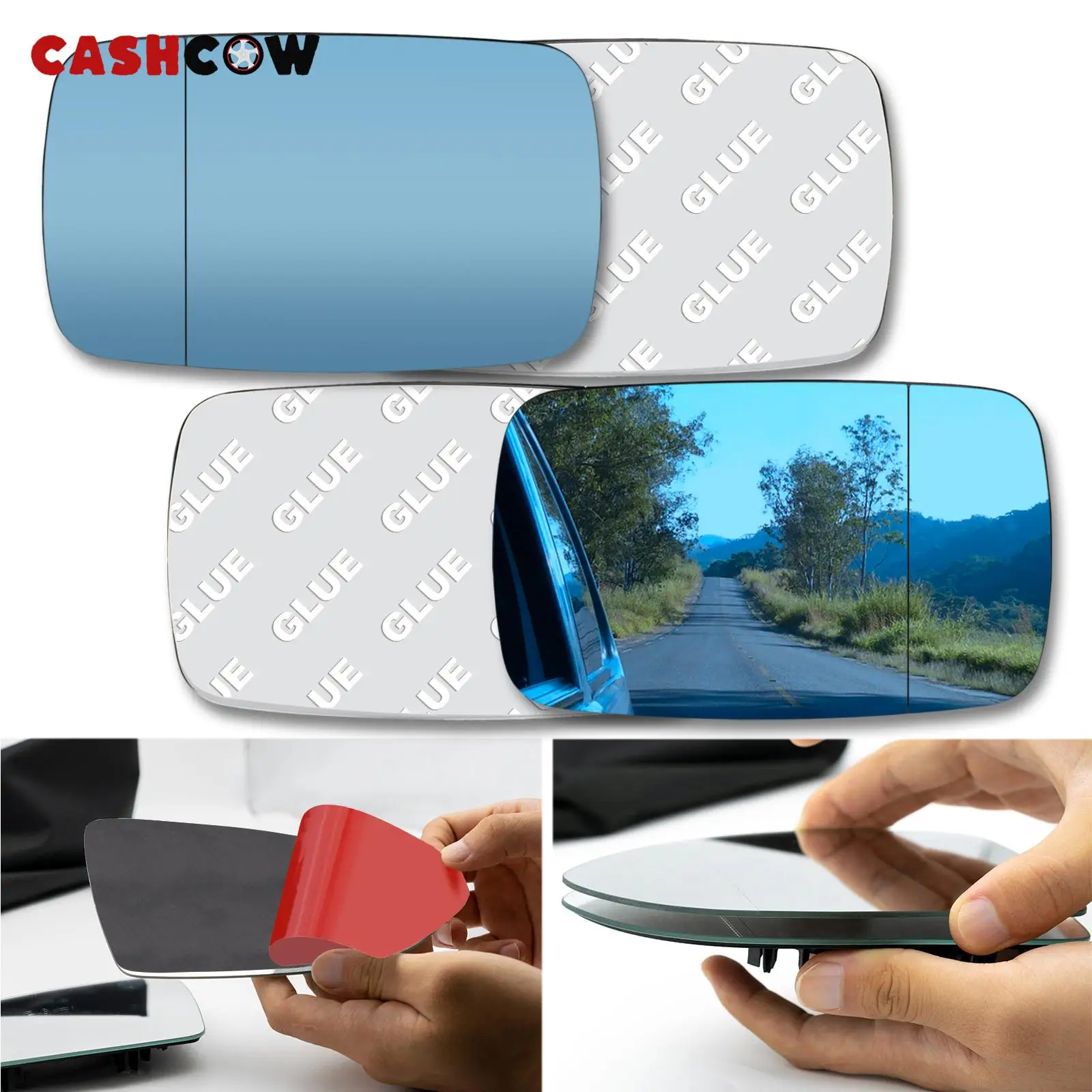 CASHCOW Car Front Rearview Side Mirror Glass Car Styling Stick On Blue For BMW 5 Series E39 1996-2003 3 Series E46 1997-2005