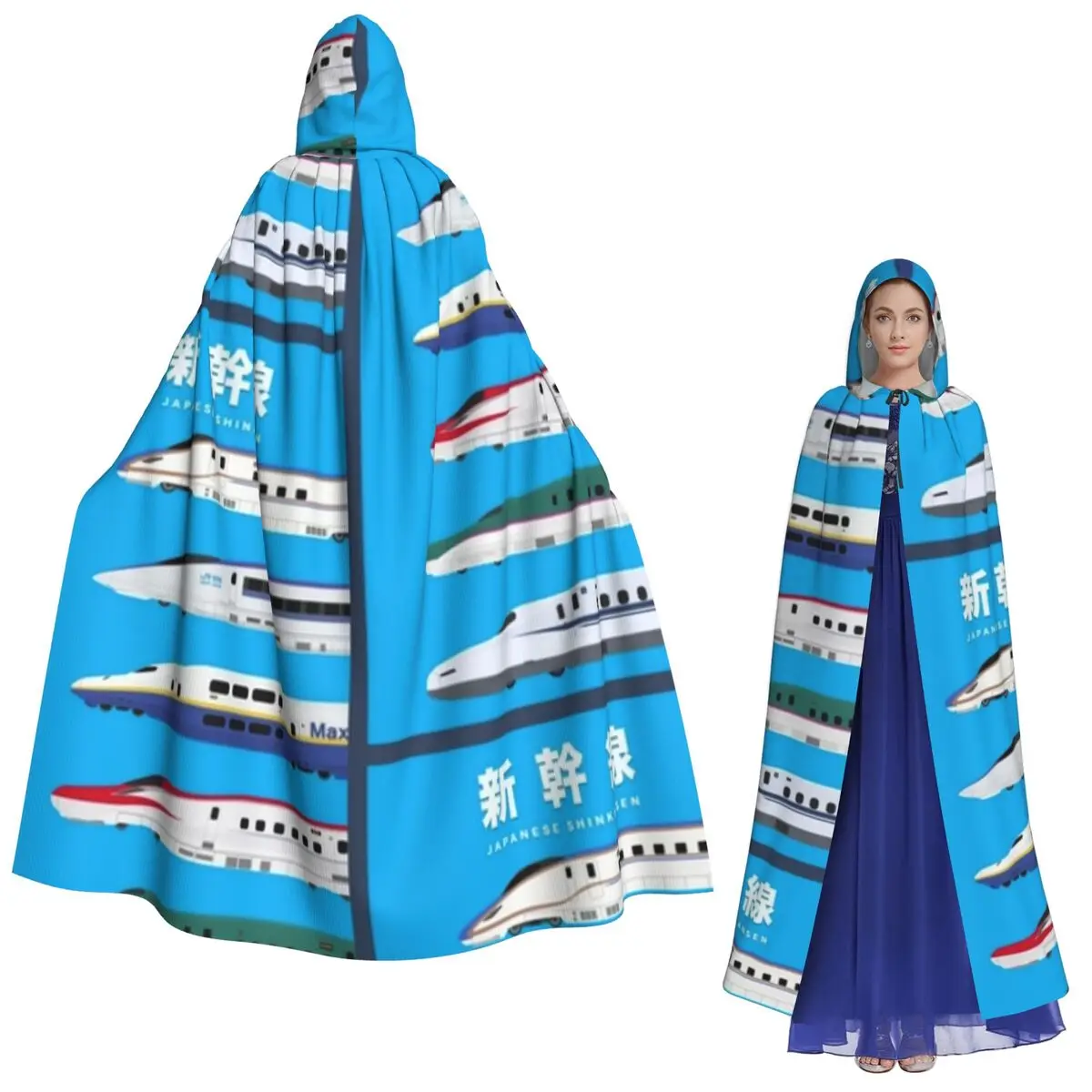 

Japanese Shinkansen Bullet Trains - Side View Long Hooded Cloak Witch Medieval Costume Cosplay Cape HalloweenCoat Adult Unisex