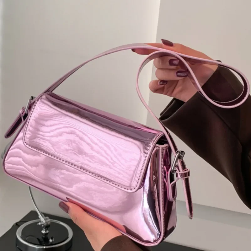 Bolso de lujo brillante para mujer, bandolera de cuero ligero con textura de un solo hombro, alta calidad, informal, exquisito, clásico