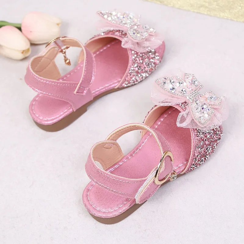 Kinder-Strandschuhe Süße Spitzenschleifen Mädchen-Sandalen Glänzende Pailletten 2026 Sommer Neue Kinder-Prinzessinnen-Sandalen Weiche Sohle Casual – Detail 5