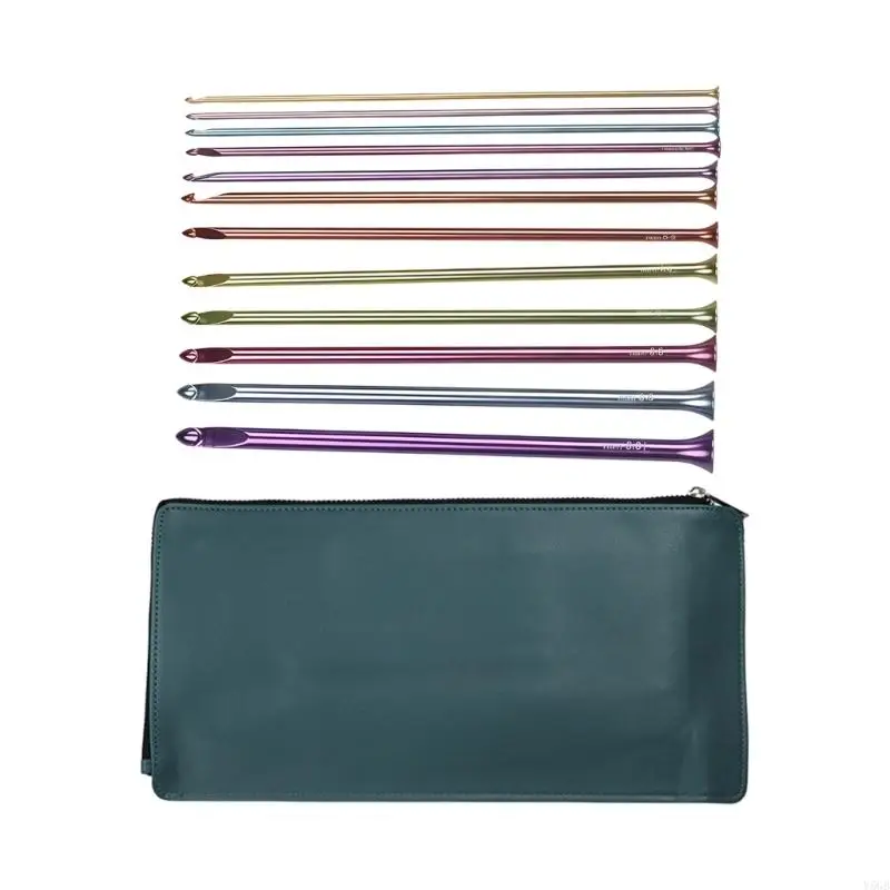 Aluminum Crochet Needle in Assorted Color for Yarn Crafts, 12 Piece Set with Long 24CM/9.45Inch Extended Shafts for Y5GB