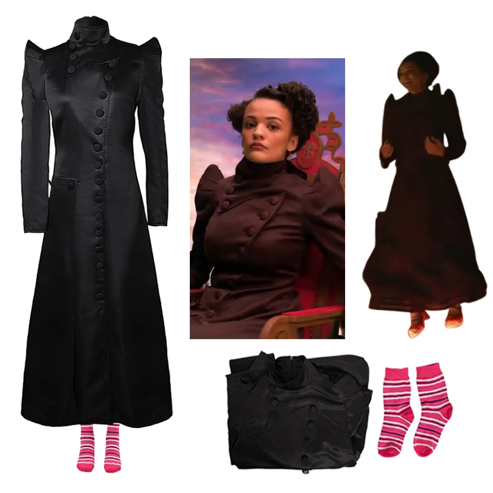 Disfraz de Cosplay de Nessarose, vestido largo negro de bruja malvada con calcetines rosas, traje de juego de rol de mago de Oz, disfraz de Carnaval de Halloween