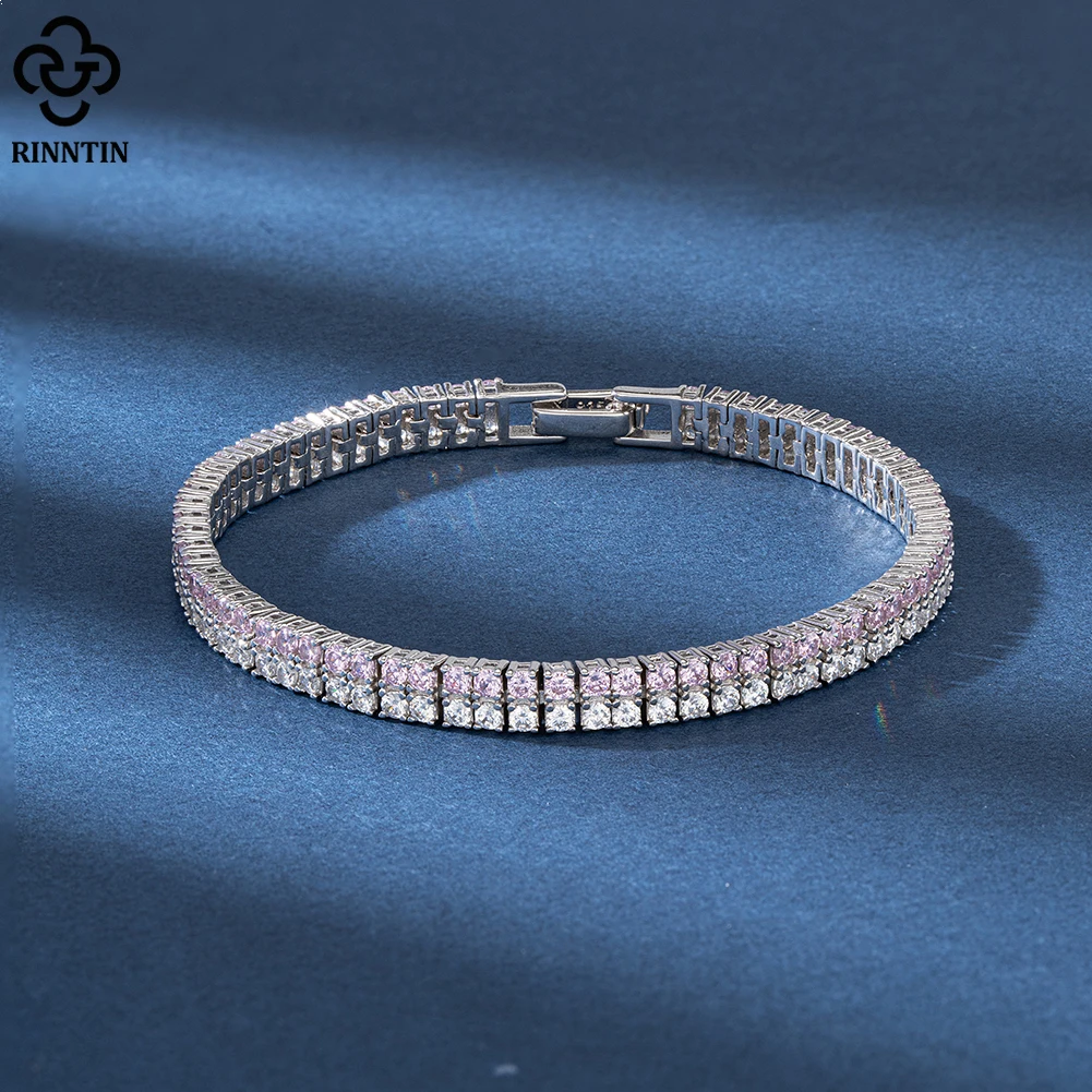 Imagem -04 - Sterling Silver Tennis Bracelet para Mulheres Claro e Rosa Cubic Zirconia Chain Jóias de Luxo Fileiras Sb158 Rinntin-925