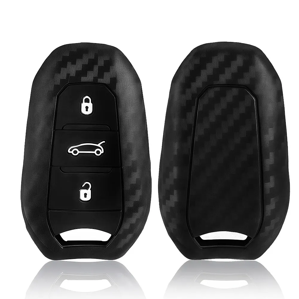 Silicone Carbon Fiber Print Car Key Fob Cover For Peugeot 208 2008 308 3008 508 Citroen C3 C4 C5 Auto Key Shell