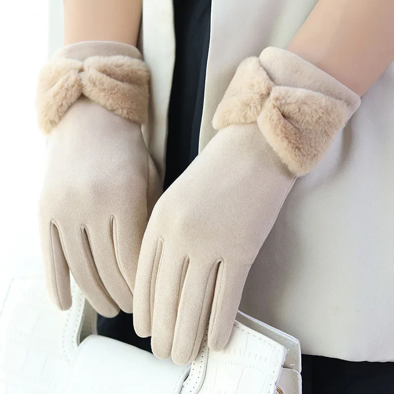 

1pair Womens Winter Fleece Warm Gloves with Sensitive Touch Screen Texting Fingers, Windproof Gloves