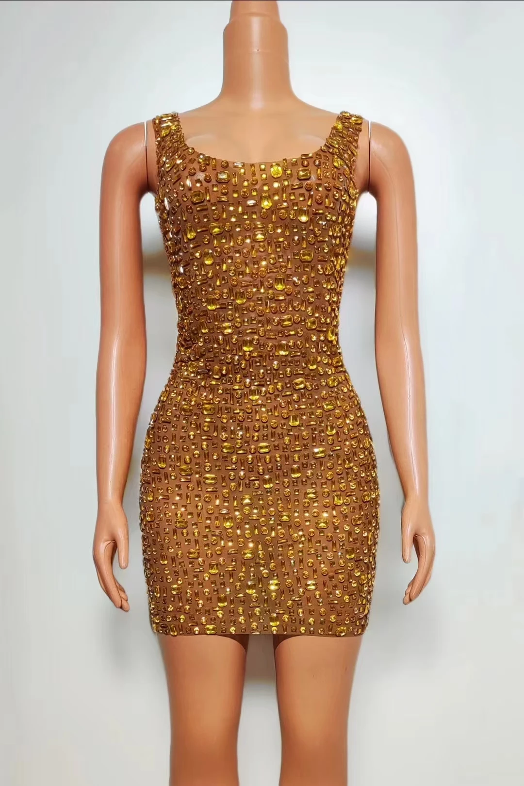 Sexy Stage Sparkly Rhinestones Sleeveless ShortDress Women Mesh See Through CelebrateEvening Prom Birthday Photoshoot Dress A380