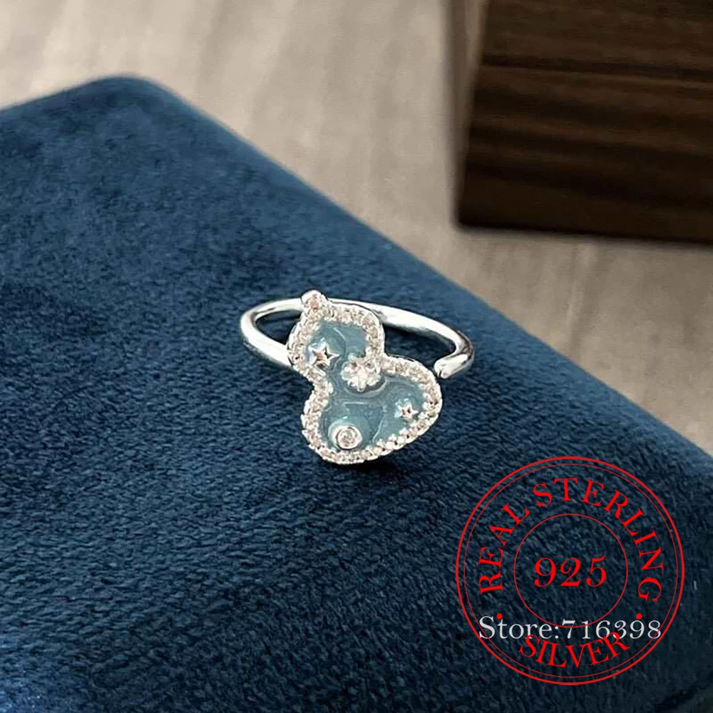925 Sterling Silver Jewelry Luxury Crystal Drip-Glazed Gourd Finger Rings for Women Wedding Party Jewelry for Girls Friends Gift