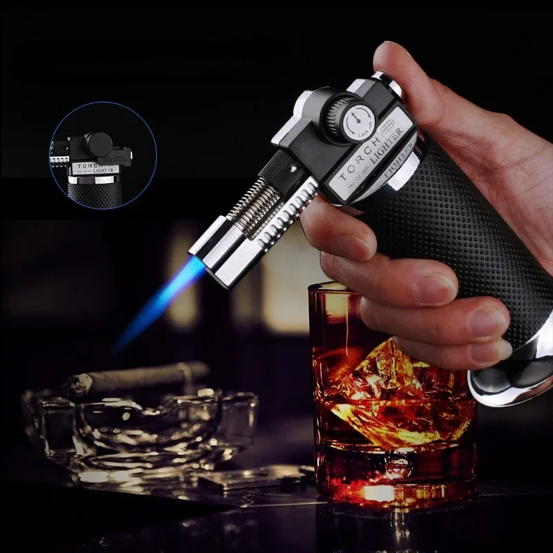Metal Large Capacity Dual Flame Spray Gun Lighter Windproof Turbo Barbecue Kitchen High Firepower Cigar Windproof Lighter