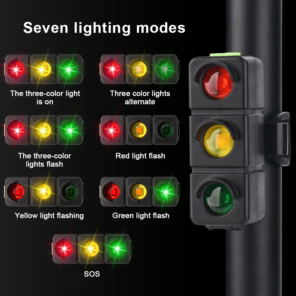 Luz trasera de bicicleta recargable por USB, semáforos de 3 colores con tija de sillín, bicicleta de montaña, carretera, conducción nocturna, luz de advertencia de seguridad