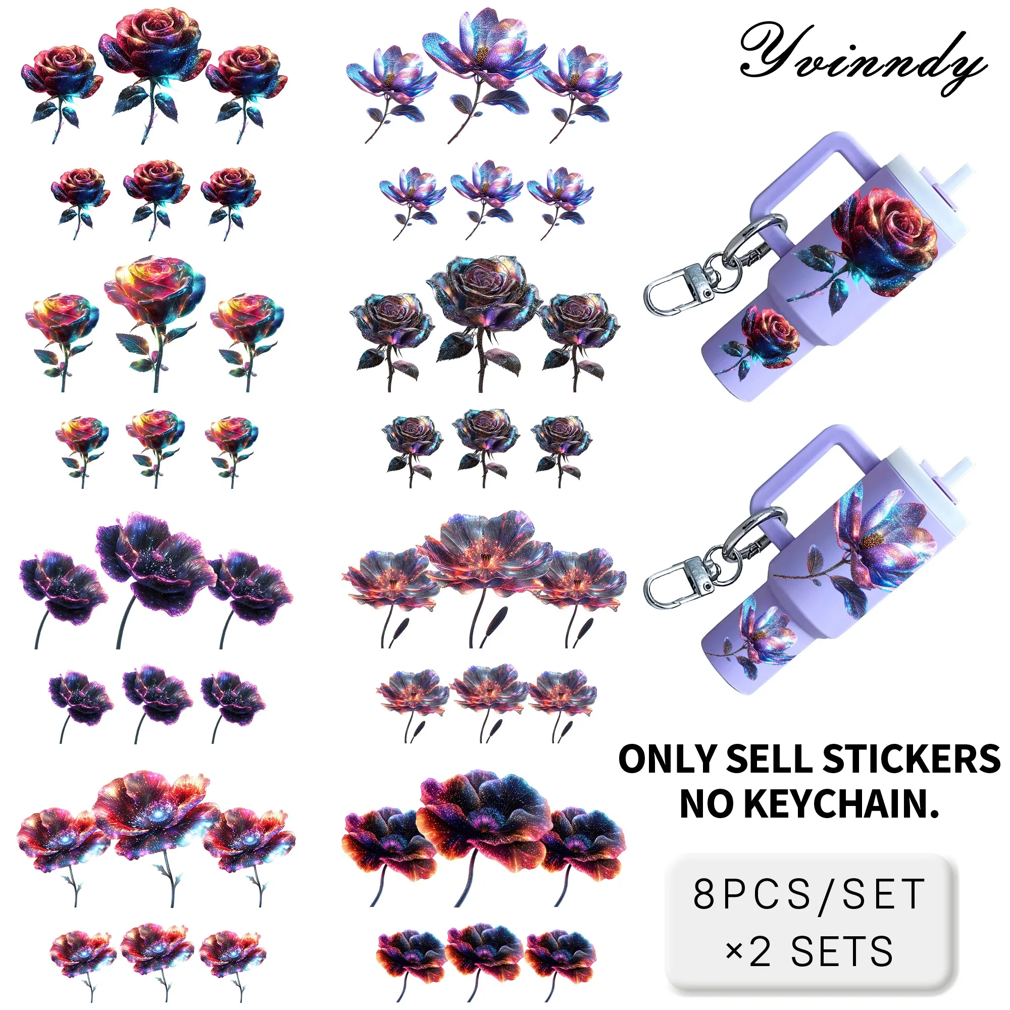 

8 Piece Flower UV DTF Key Chain Sticker, Waterproof Durable DIY Adopted In MINI Cup key Chain