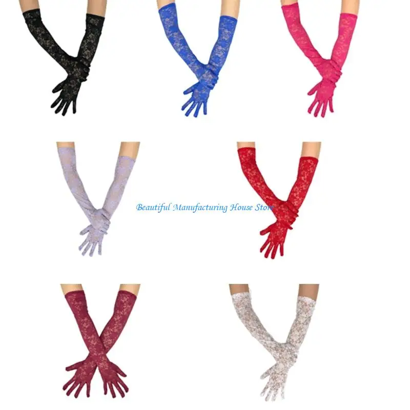 

E56A 1pair Masquerades Lace Gloves Ladies' Dress Gloves Luxurious Lace Mittens for Various Ages