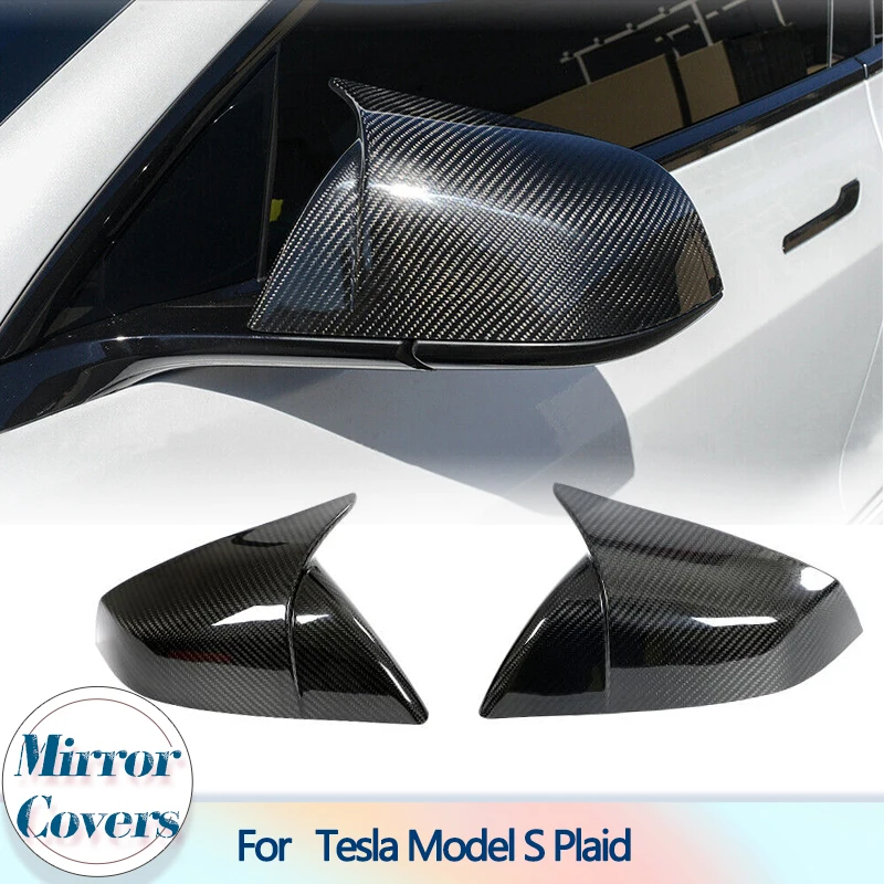 Car Rear View Mirror Covers Caps For Tesla Model S Plaid Sedan 2021-2023 Add On Dry Carbon Fiber Side Mirror Caps Shell Case