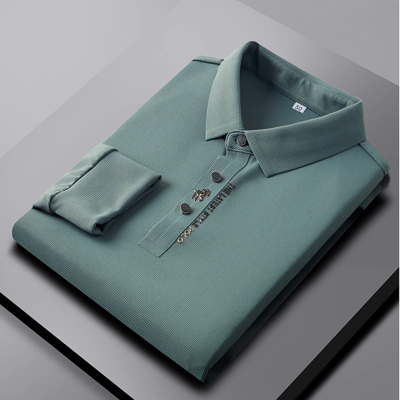 High end brand business polo shirt Men's long sleeved Spring and Autumn New Fashion Polo Collar Casual Wrinkle Resistant T-shirt